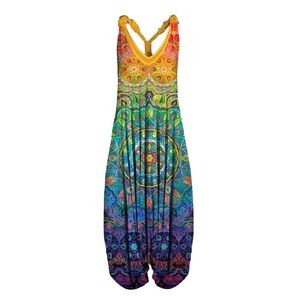 Colorful Boho Wide Leg African Harem Pants Mandala Jumpsuit Romper Streetwear